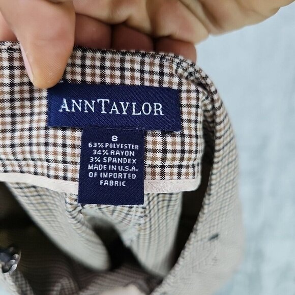 Vintage Ann Taylor Pants Womens Size 8 Brown Plaid Wide Leg Stretch Made In USA - Picture 7 of 7